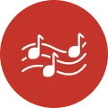 Music notes icon on red circle